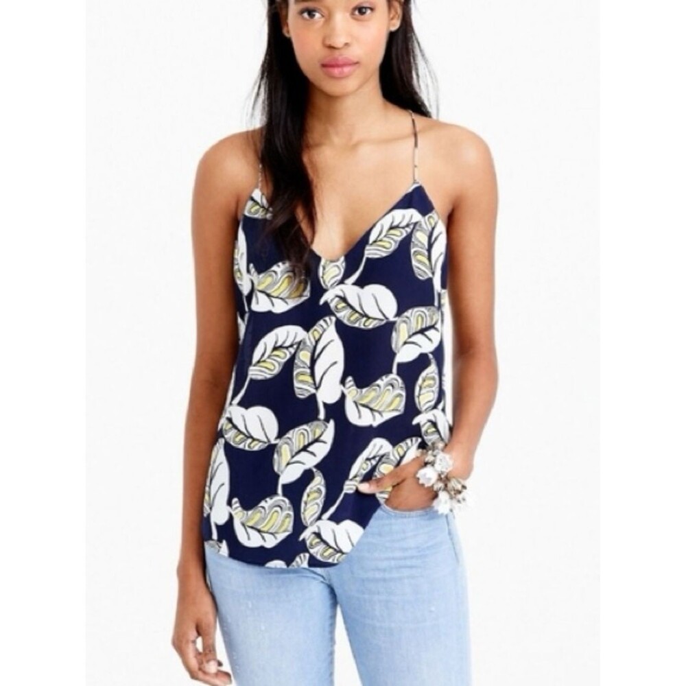 J. Crew Silk Carrie Cami 6 Blue & White Tropical Print Camisole Strappy Tank Top